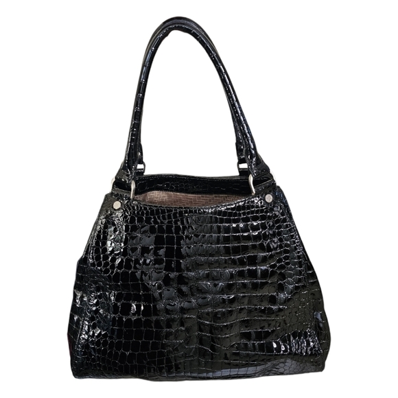 Cole Haan Crocodile embossed black shoulder bag - Picture 3 of 7
